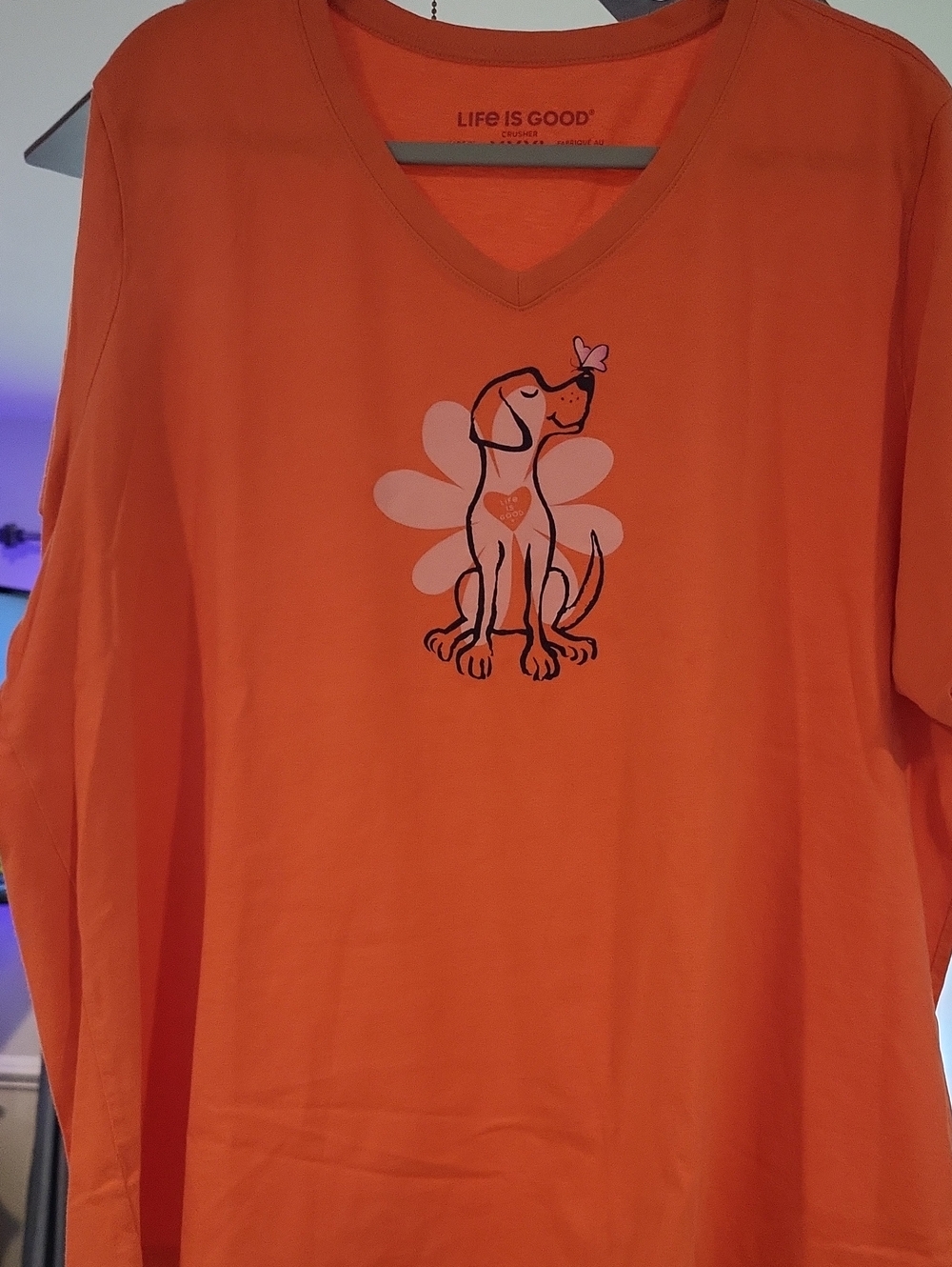 Life Is Good Orange V-Neck Dog Graphic Pet Tee